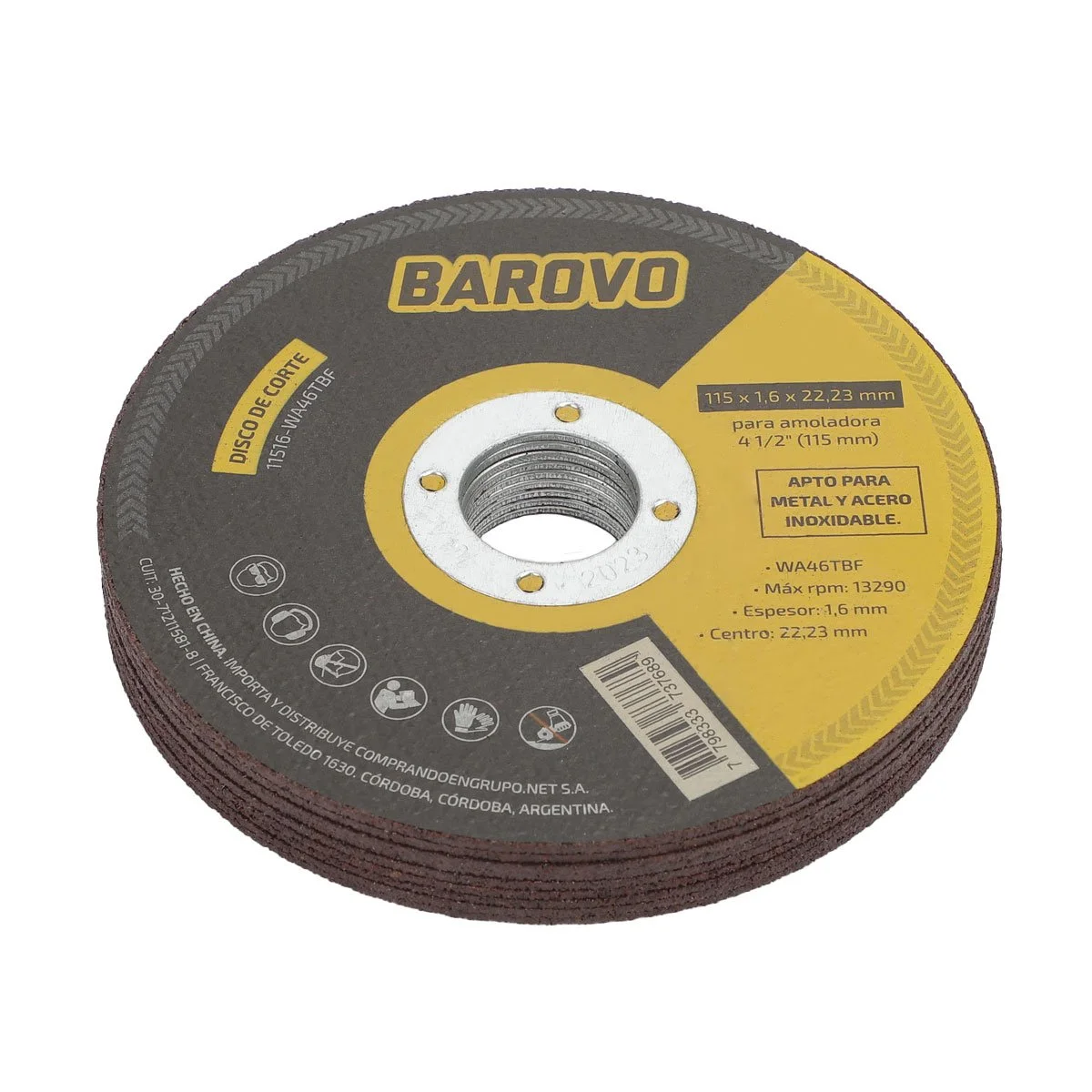 Disco de corte 4 1/2" espesor 1,6 mm BAROVO 11516-WA46TBF x 20unidades