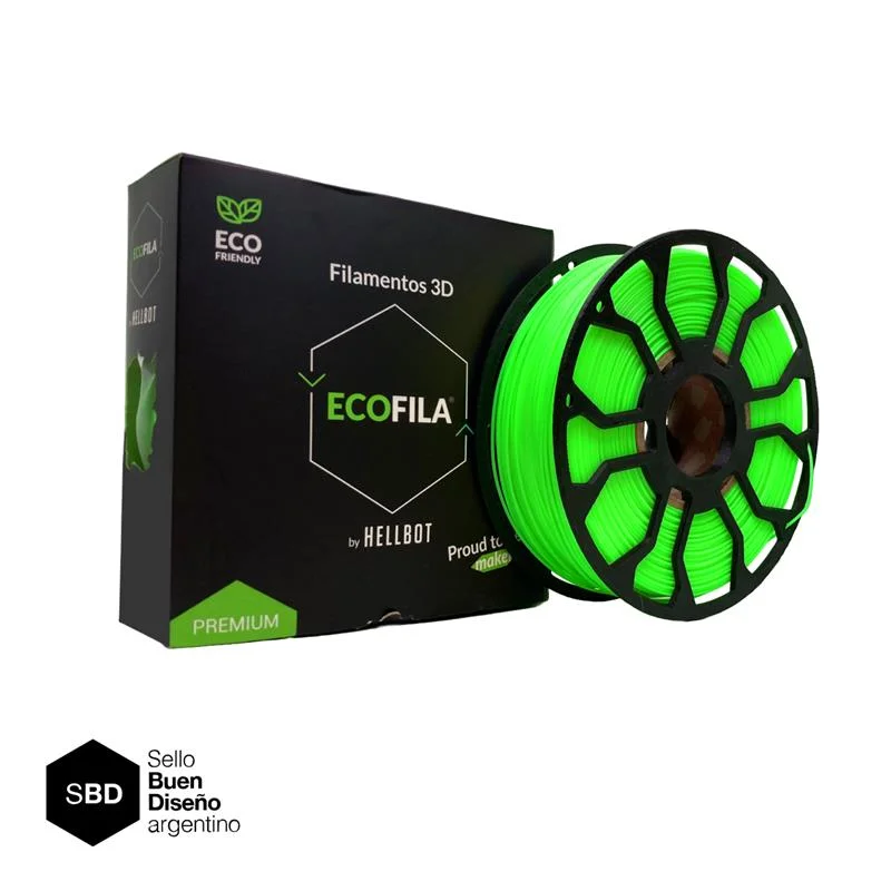 Verde Fluo CON CARRETEL Filamento Hellbot ECOFILA PLA 1,75mm 1kg ECOFILA