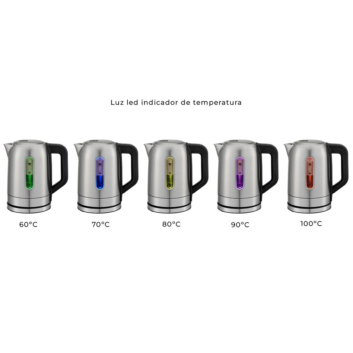 Pava eléctrica 1,7 L control digital  60 °, 70 °, 80 °, 90 ° y 100 °