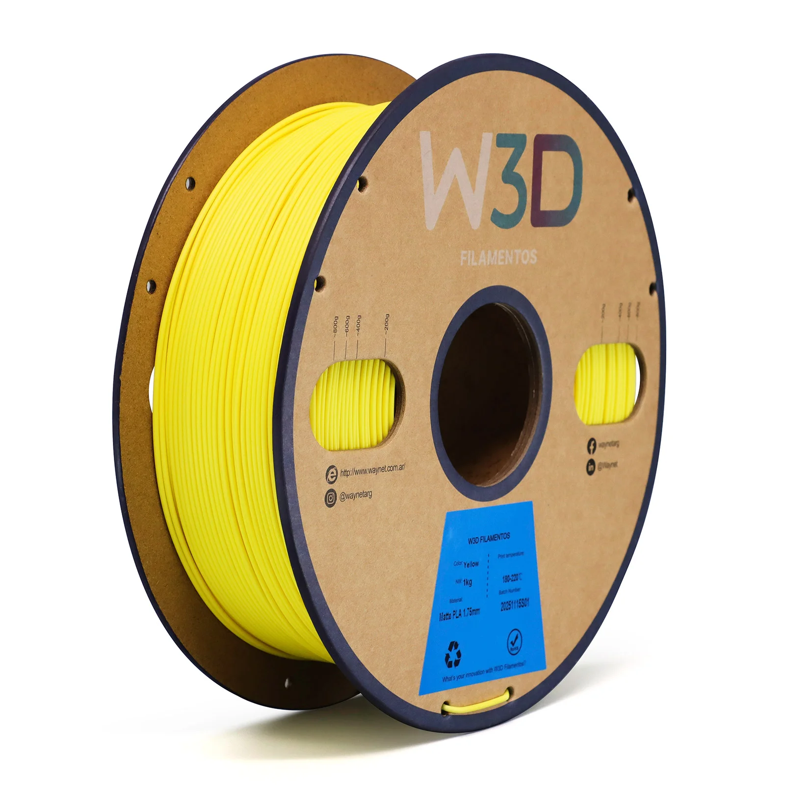 MATTE AMARILLO (Matte Yellow) PLA W3D FILAMENTO 3D 1.75MM 1KG 0104003