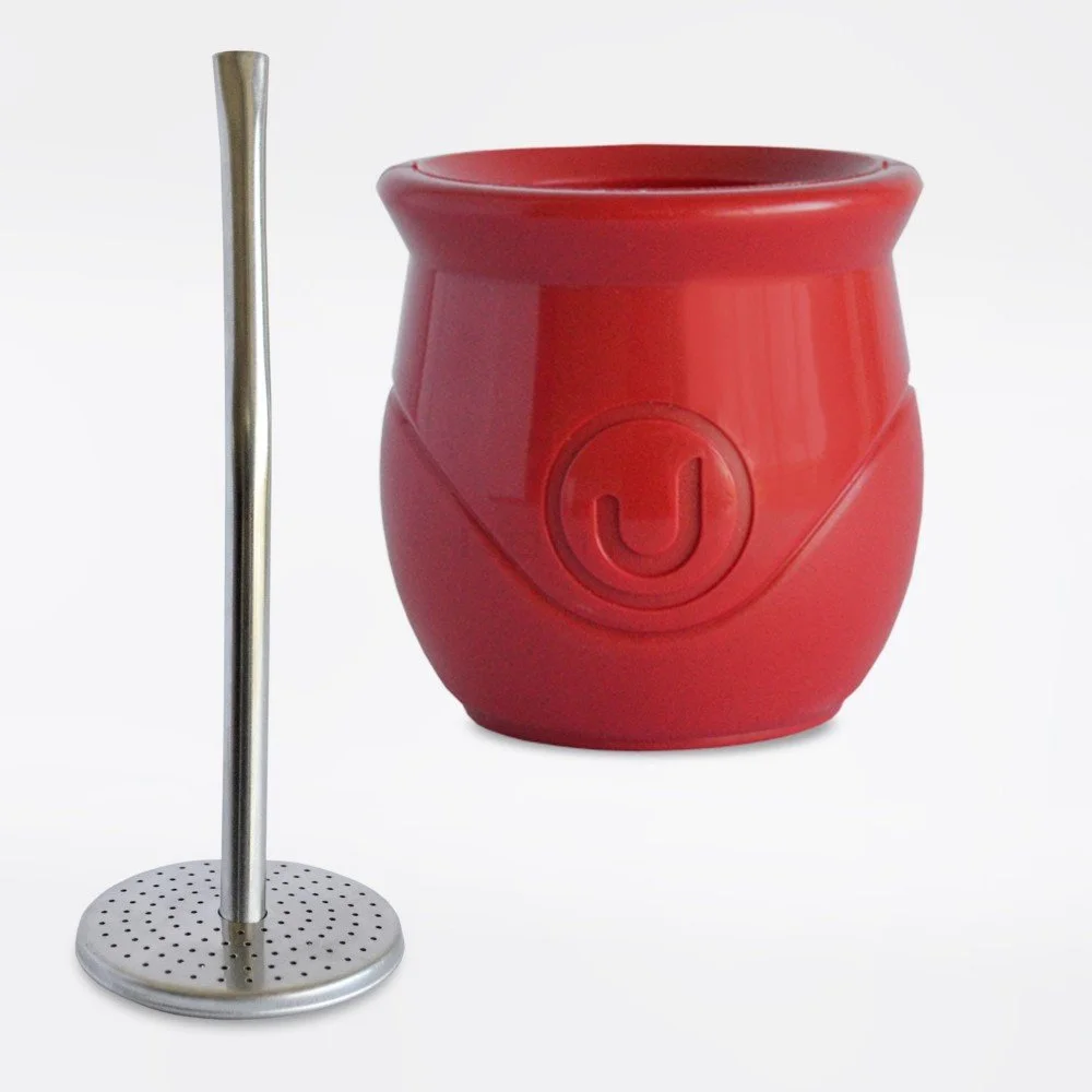 Mate ROJO Plastico Urbano Con Bombilla Saca Yerba